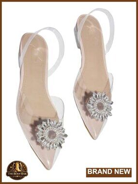 Crystal Pointed Toe Clear Slingback Flat Shoes Rhinestone Formal